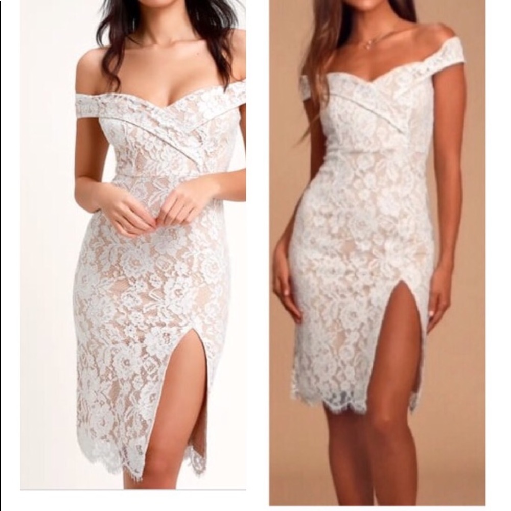 Lulus Table For Two White Off Shoulder Lace Dress
